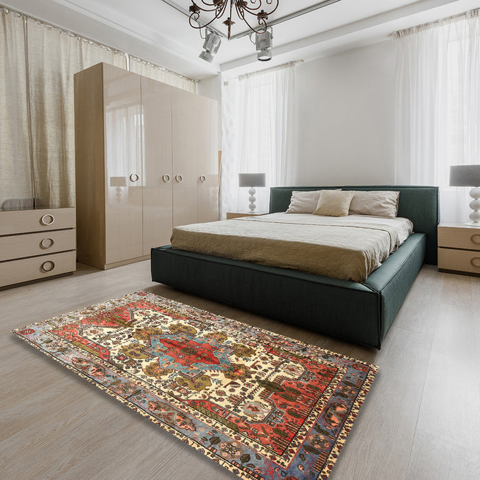 Traditional Dark Sienna Brown Persian Rug in a Bedroom, tr783