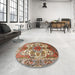 Round Machine Washable Traditional Dark Sienna Brown Rug in a Office, wshtr783