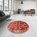 Round Machine Washable Traditional Orange Brown Rug in a Office, wshtr786
