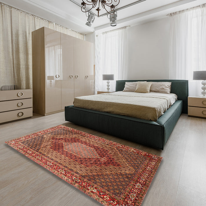 Machine Washable Traditional Tomato Red Rug in a Bedroom, wshtr788
