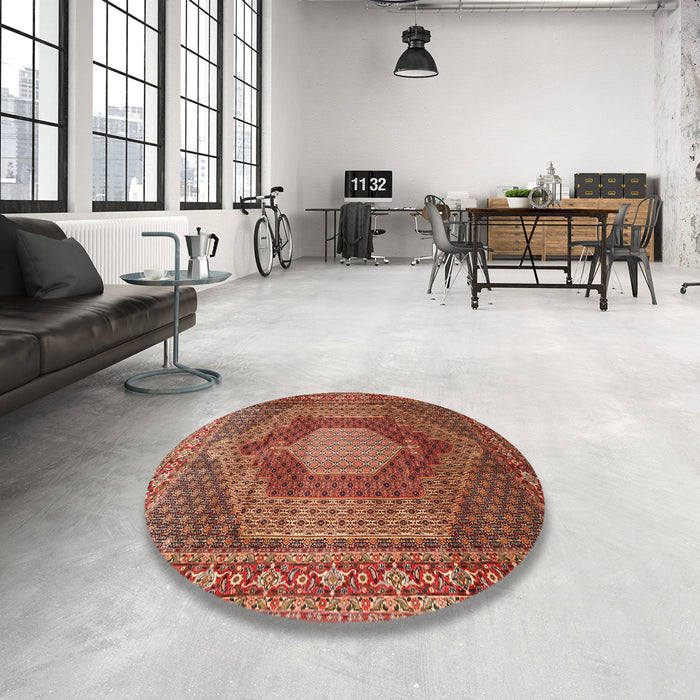 Round Machine Washable Traditional Tomato Red Rug in a Office, wshtr788