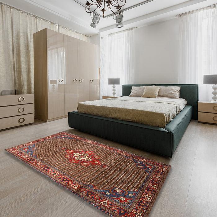 Machine Washable Traditional Saffron Red Rug in a Bedroom, wshtr789