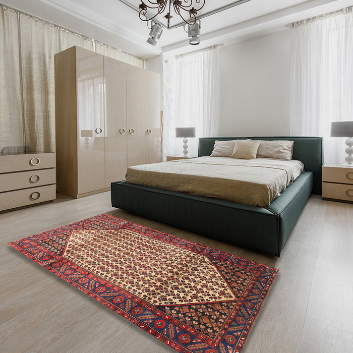 Machine Washable Traditional Saffron Red Rug in a Bedroom, wshtr792