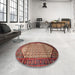 Round Machine Washable Traditional Saffron Red Rug in a Office, wshtr792