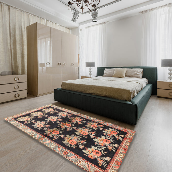 Traditional Dark Brown Persian Rug in a Bedroom, tr793