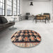 Round Machine Washable Traditional Dark Brown Rug in a Office, wshtr793