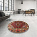 Round Machine Washable Traditional Saffron Red Rug in a Office, wshtr794