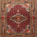 Round Machine Washable Traditional Saffron Red Rug, wshtr794