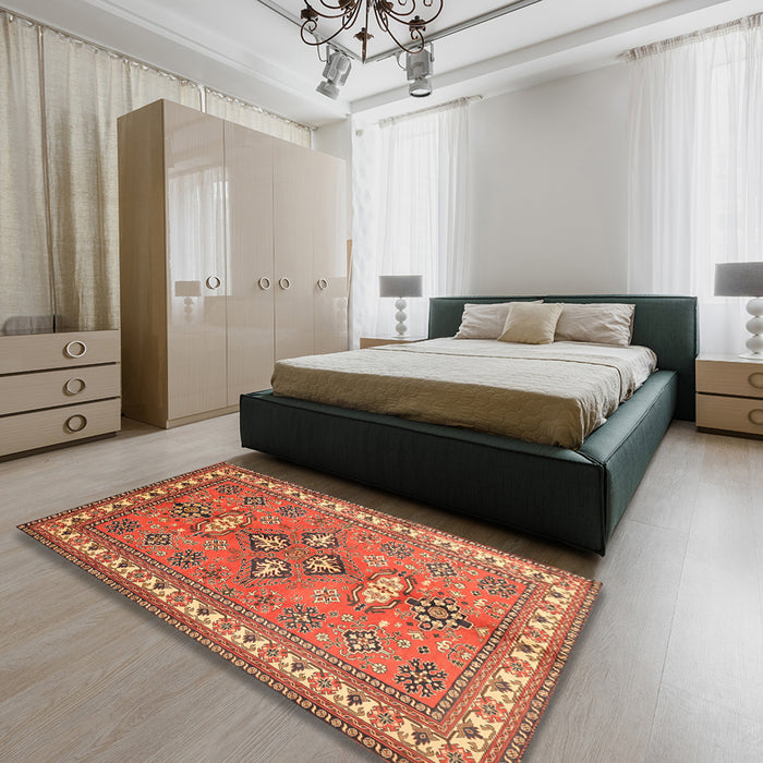 Traditional Brown Persian Rug in a Bedroom, tr797
