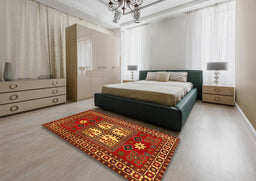 Traditional Red Geometric Rug in a Bedroom, tr799