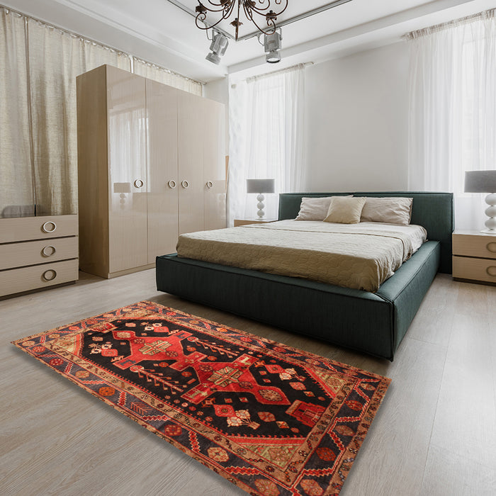 Machine Washable Traditional Saffron Red Rug in a Bedroom, wshtr79