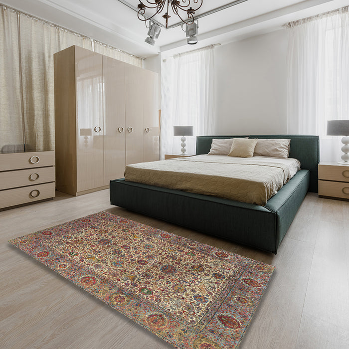 Machine Washable Traditional Brown Red Rug in a Bedroom, wshtr7