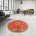 Round Machine Washable Traditional Orange Rug in a Office, wshtr800