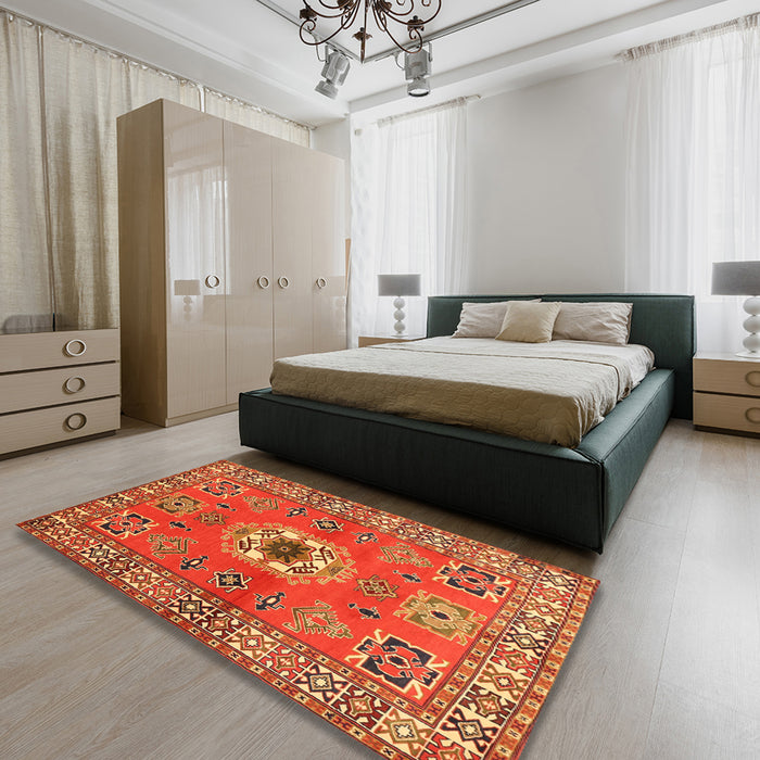 Traditional Orange Geometric Rug in a Bedroom, tr800