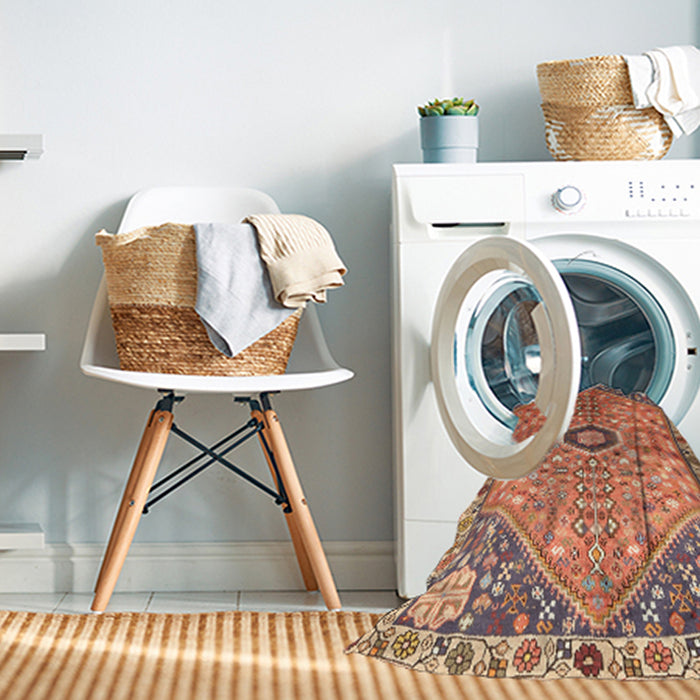 Machine Washable Traditional Sand Brown Rug in a Washing Machine, wshtr801