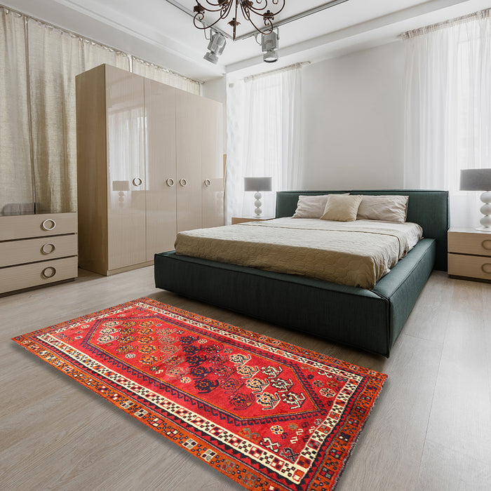 Traditional Rust Pink Persian Rug in a Bedroom, tr803