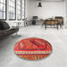 Round Machine Washable Traditional Rust Pink Rug in a Office, wshtr803
