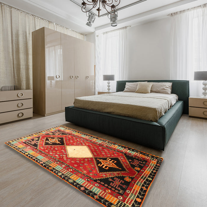 Machine Washable Traditional Tomato Red Rug in a Bedroom, wshtr804