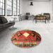 Round Machine Washable Traditional Tomato Red Rug in a Office, wshtr804