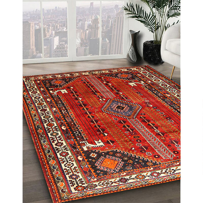 Traditional Gold Brown Persian Rug in Family Room, tr805