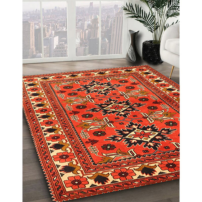 Traditional Red Persian Rug in Family Room, tr806