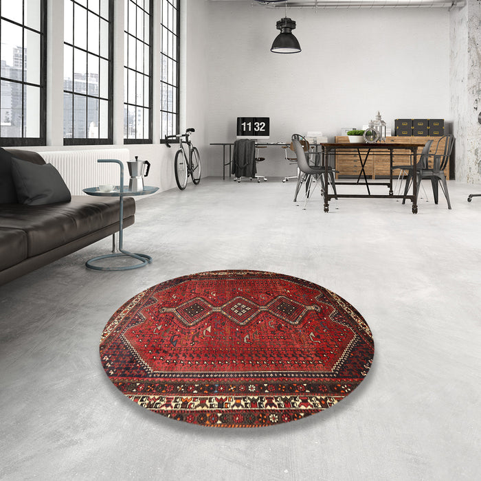 Round Traditional Chestnut Brown Persian Rug in a Office, tr808