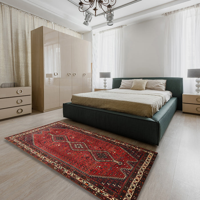 Machine Washable Traditional Chestnut Brown Rug in a Bedroom, wshtr808