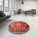 Round Machine Washable Traditional Copper Red Pink Rug in a Office, wshtr809