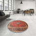 Round Traditional Sand Brown Medallion Rug in a Office, tr80