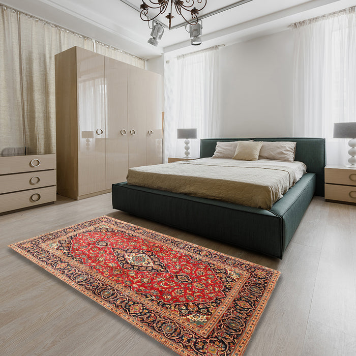 Machine Washable Traditional Sand Brown Rug in a Bedroom, wshtr80
