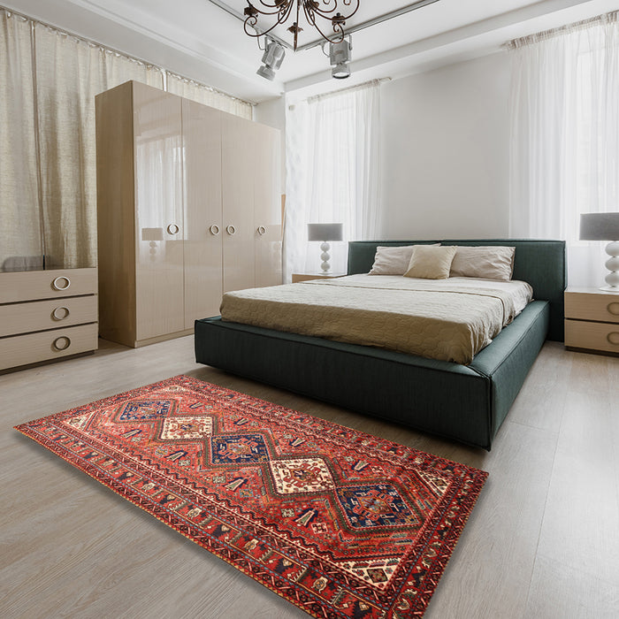 Machine Washable Traditional Copper Red Pink Rug in a Bedroom, wshtr812