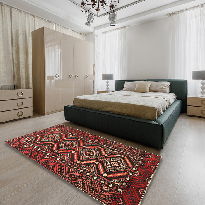 Machine Washable Traditional Saffron Red Rug in a Bedroom, wshtr814