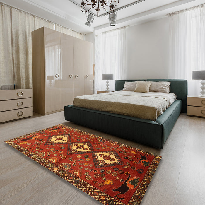 Machine Washable Traditional Tomato Red Rug in a Bedroom, wshtr816