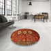 Round Machine Washable Traditional Tomato Red Rug in a Office, wshtr816
