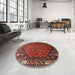 Round Machine Washable Traditional Dark Gold Brown Rug in a Office, wshtr817