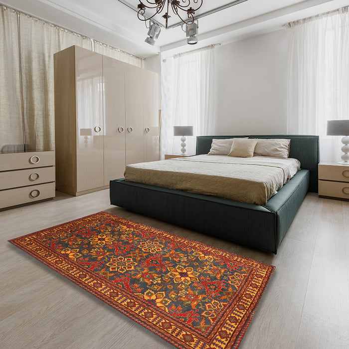 Machine Washable Traditional Light Brown Rug in a Bedroom, wshtr819