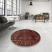 Round Traditional Chestnut Brown Persian Rug in a Office, tr81