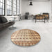 Round Machine Washable Traditional Brown Gold Rug in a Office, wshtr821