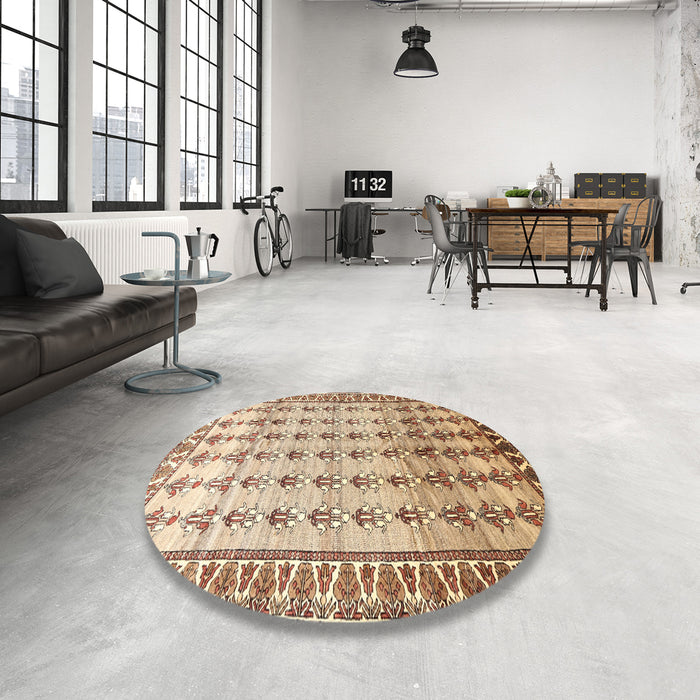 Round Traditional Brown Gold Persian Rug in a Office, tr821