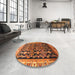 Round Traditional Orange Persian Rug in a Office, tr823