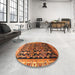 Round Machine Washable Traditional Orange Rug in a Office, wshtr823