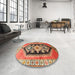 Round Traditional Sand Brown Persian Rug in a Office, tr824