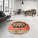 Round Machine Washable Traditional Sand Brown Rug in a Office, wshtr824