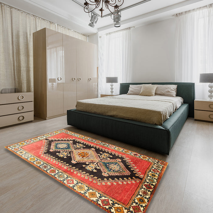 Machine Washable Traditional Sand Brown Rug in a Bedroom, wshtr824