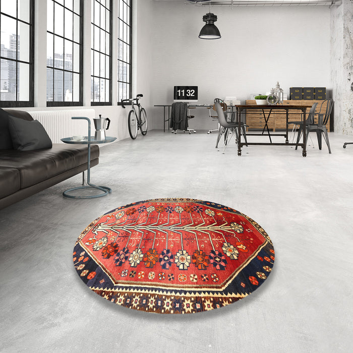 Round Machine Washable Traditional Tomato Red Rug in a Office, wshtr826