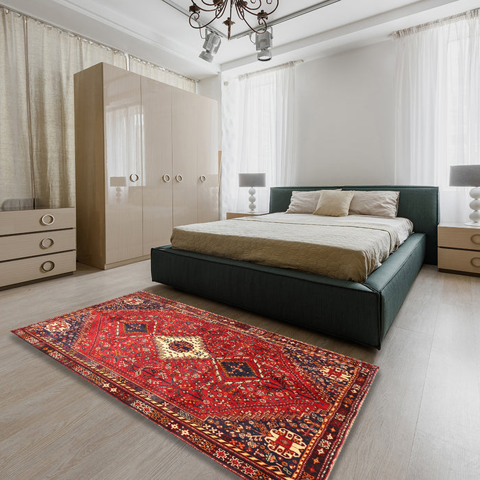 Traditional Rust Pink Persian Rug in a Bedroom, tr832