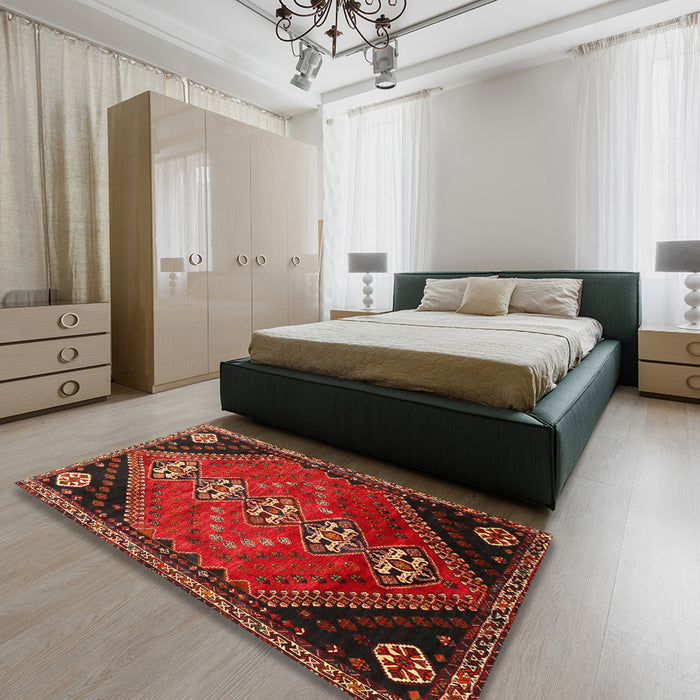 Traditional Sienna Brown Persian Rug in a Bedroom, tr833