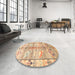 Round Machine Washable Traditional Bronze Brown Rug in a Office, wshtr835