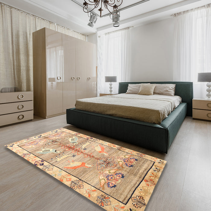 Machine Washable Traditional Bronze Brown Rug in a Bedroom, wshtr835