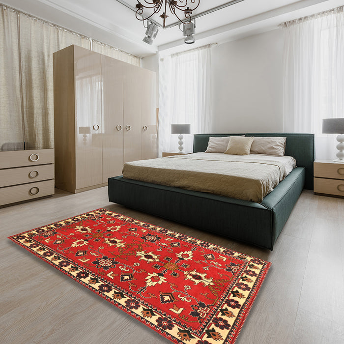 Machine Washable Traditional Red Rug in a Bedroom, wshtr836